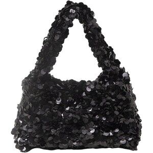 Women's Black Sequin Evening Top Mini Hand Bag Party Wedding Prom
